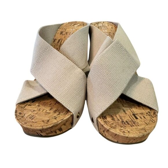 Esprit Wedge Sandals Cork Platform Cross Strap Slides Beige Casual Size 9.5 - Picture 3 of 7